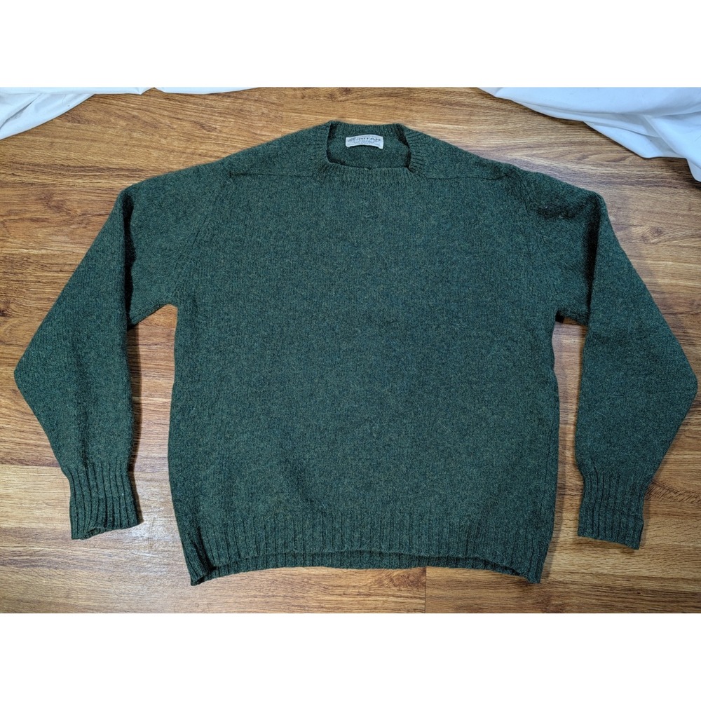 Vintage Puritan Aqua Knit 100% Shetland Wool Hunter Green Men's Sweater